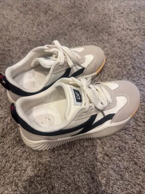 Women’s Neutral White & Beige Lace-Up Sneakers with Black Accent